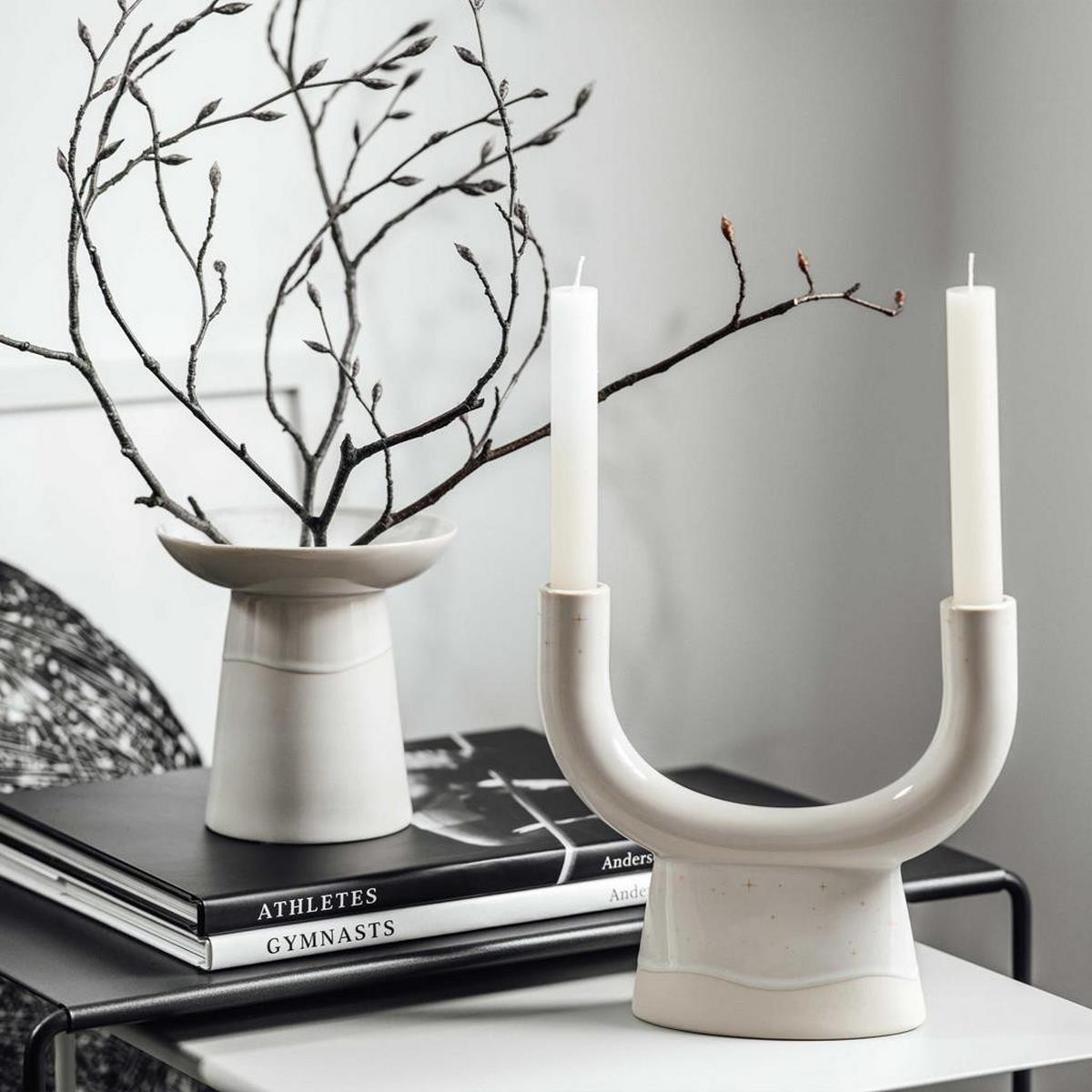 KERZENHALTER U-FORM Winter Glow beige - Beige, Keramik (8.4/20.3/23cm) - like.Villeroy & Boch