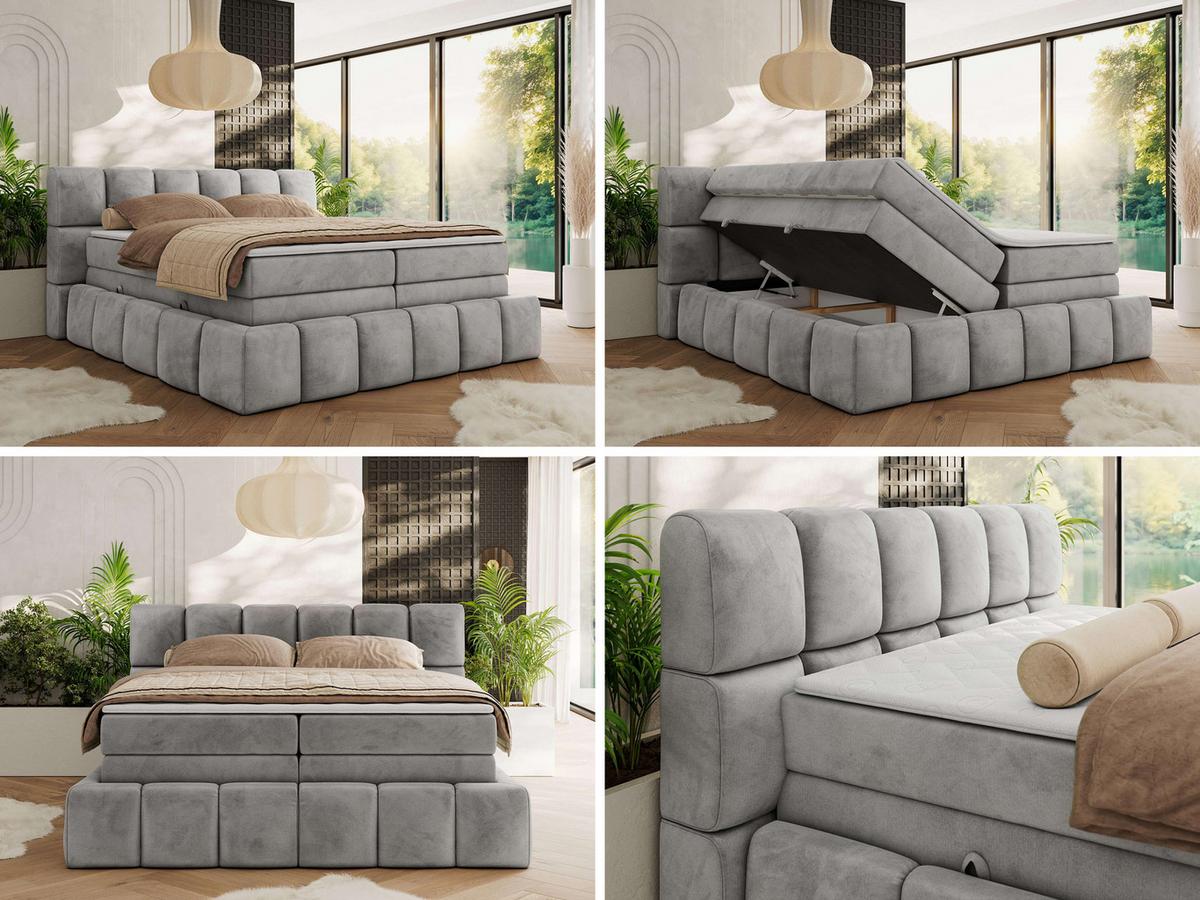 BOXSPRINGBETT NIRA KING 160/200 Hellgrau Velvet - H3 - Hellgrau, Holz/Textil (160/200cm) - MKS