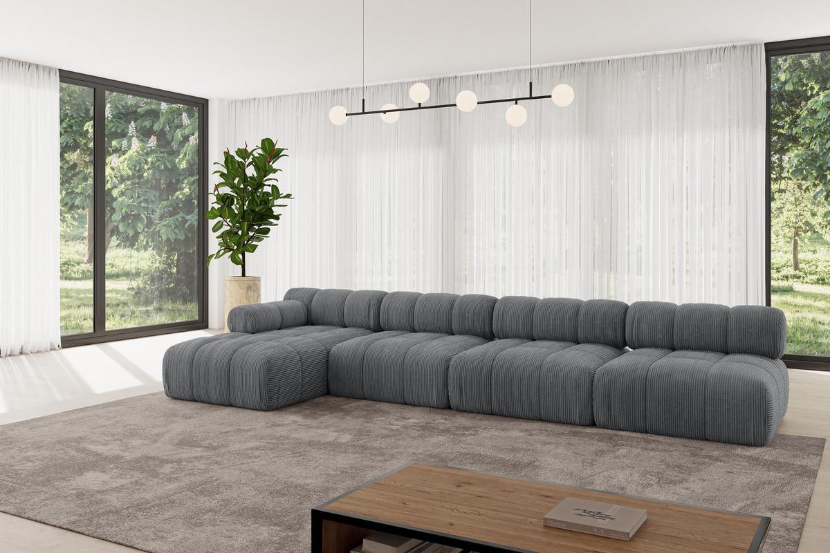 ECKSOFA modulares Sofa Razon-L3 - 380x160x70 cm Dunkelgrau Cord - Dunkelgrau, Holzwerkstoff/Textil (380/160cm) - ALTDECOR