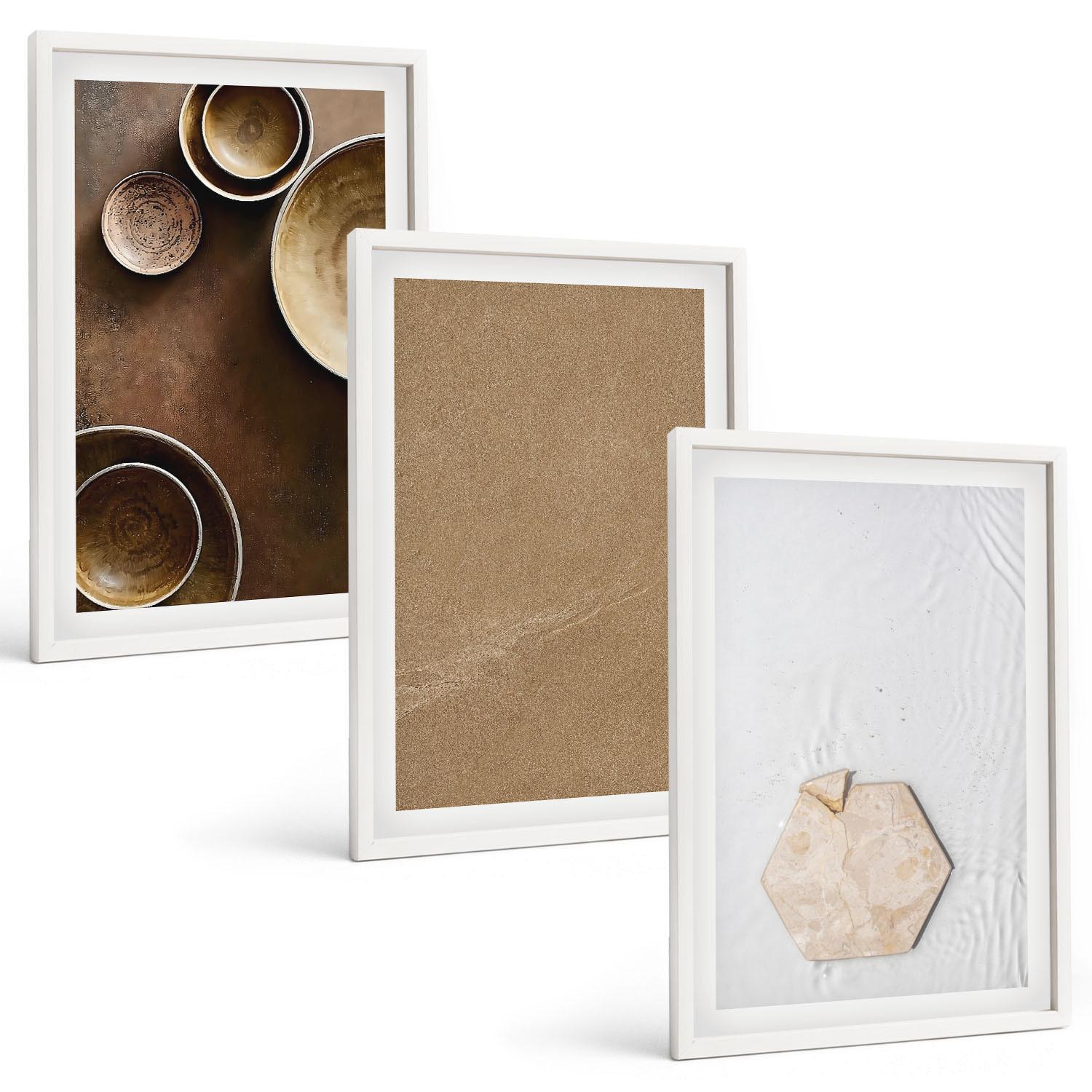 BILDER SET 3er Set - 40x60 cm Weißer Rahmen - Minimalistische Texturen und Farben - Weiß, Kunststoff (40/60cm) - TULUP