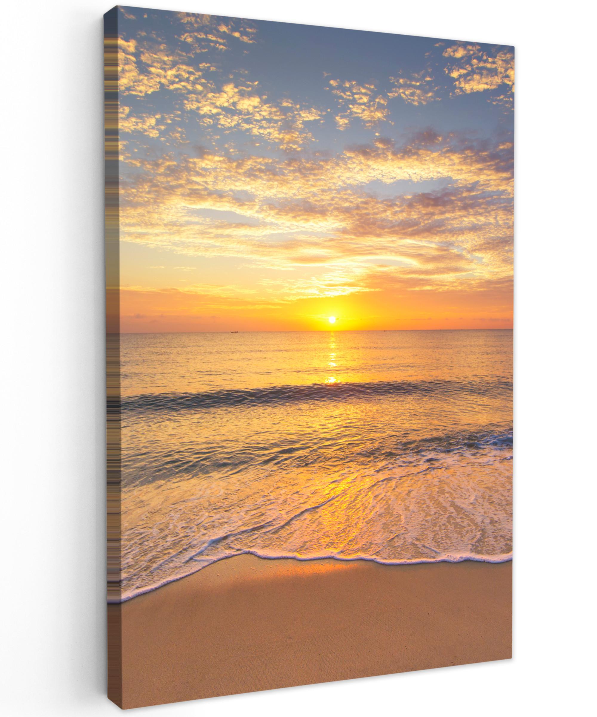 LEINWANDBILD Strand - Sonnenuntergang - Meer Deko XXL 80x120 cm - Gelb, Textil (80/120cm) - MuchoWow