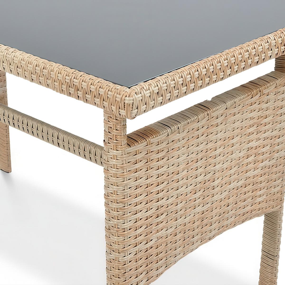 GARTENSET Calista, Technorattan, 2 Ecksofas + Sessel + 2 Hocker + Esstisch, für 7 Personen - Beige, Kunststoff - Beautysofa