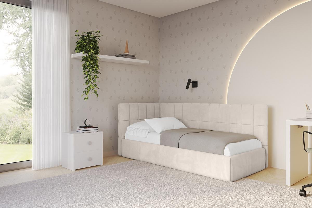 EINZELLBETT Jugendbett mit Bettkasten und Matratze H3/H4, Rechts - TULY 100x200 Beige - Sandfarben, Holzwerkstoff/Textil (100/200cm) - ALTDECOR