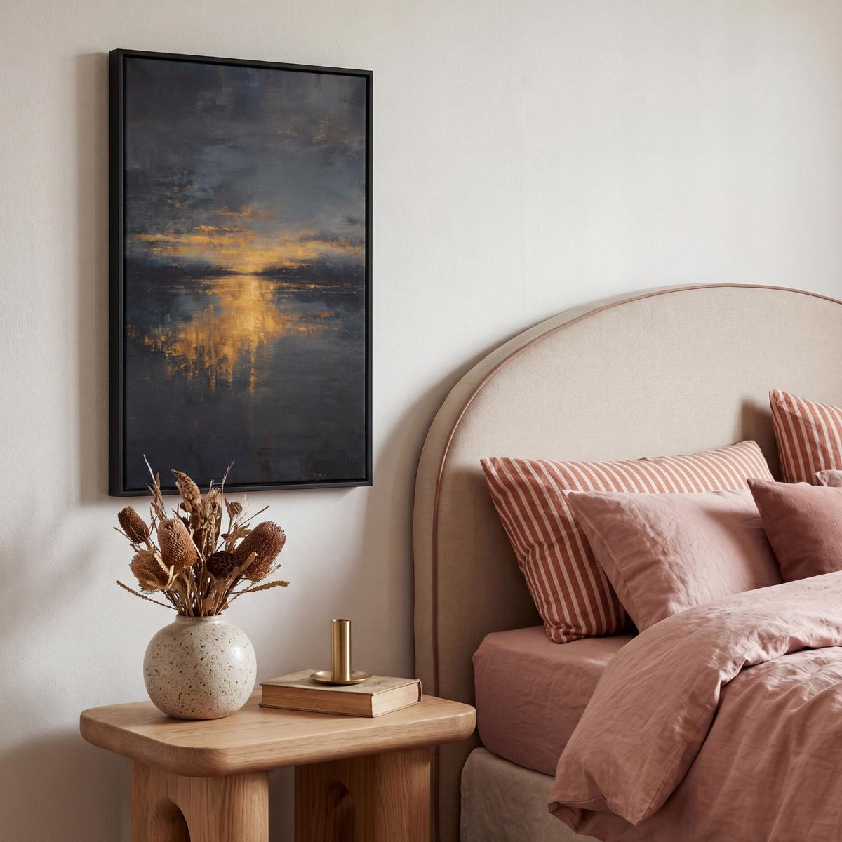 LEINWAND Bilder mit Rahmen - Goldene Reflexion auf dem Wasser - 40x60 - Anthrazit, Textil (40/60cm) - MuchoWow