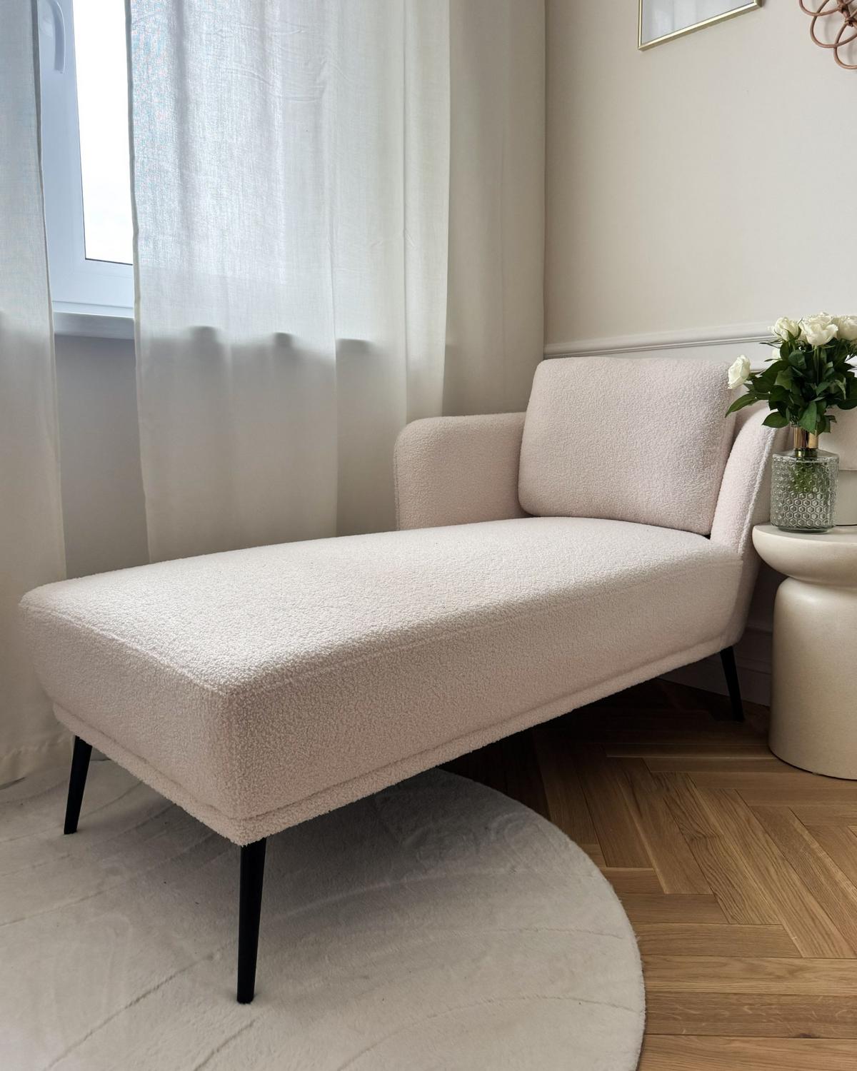 CHAISELONGUE-RECHTSSEITIGE Bouclé Cremeweiß Artheze - Creme/Schwarz, Textil (148/70/64cm) - Beliani