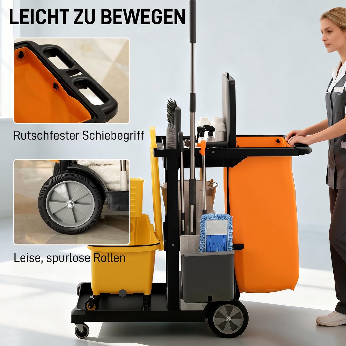 REINIGUNGSWAGEN Kunststoff Schwarz - Schwarz, Kunststoff (50.5/100/121cm) - HOMCOM