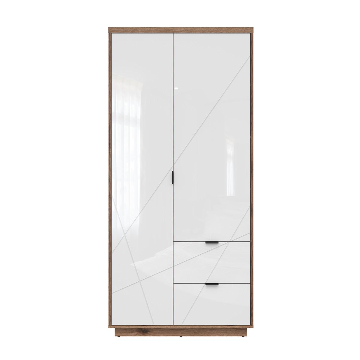 SCHRANK 2 Türen Sven Weiß und Holz - Weiß, Holzwerkstoff (94/201/57cm) - Petits-meubles