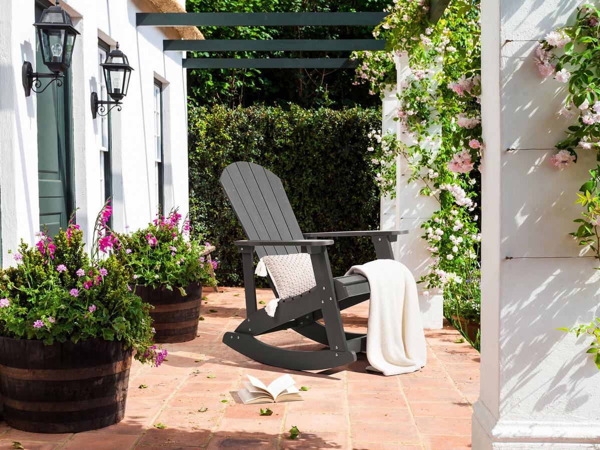 GARTEN-SCHAUKELSTUHL Kunstholz dunkelgrau Adirondack - Grau, Kunststoff (76/100/94cm) - Beliani