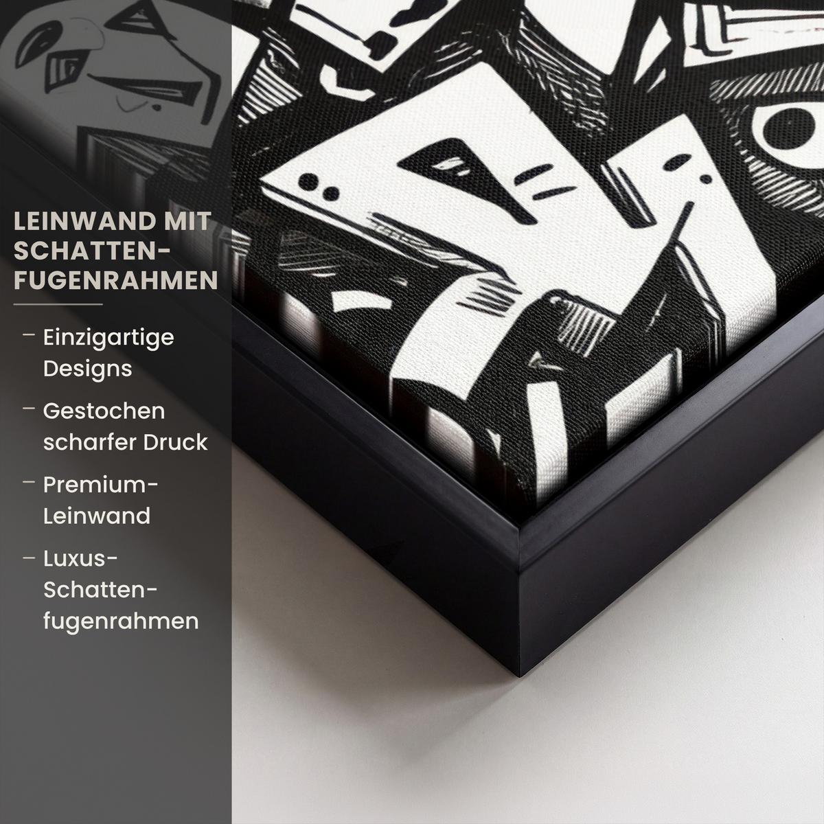 LEINWAND Bilder mit Rahmen - Formen - Buchstaben - Graffiti - Schwarz - 60x80 - Schwarz, Textil (60/80cm) - MuchoWow