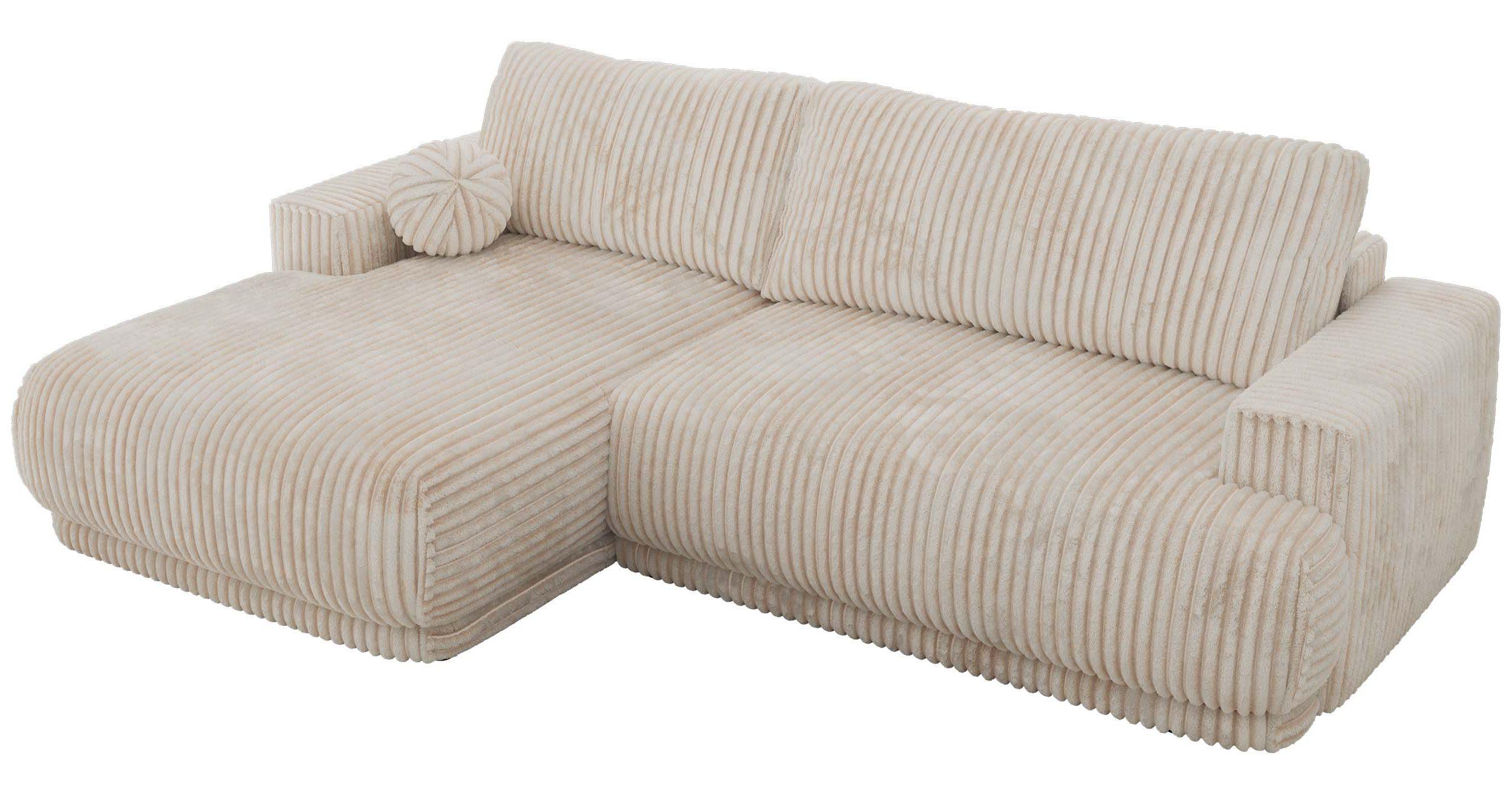 ECKSCHLAFSOFA RINA L Beige Cord - links - Beige/Schwarz, Kunststoff/Textil (267/170cm) - MKS
