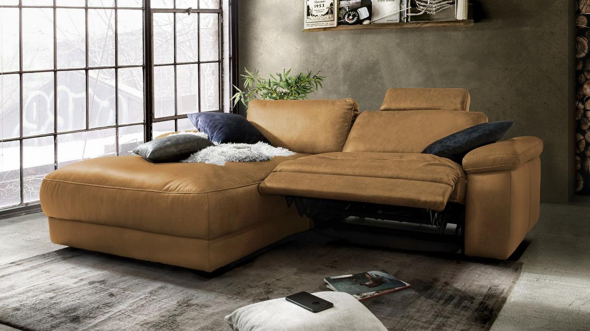 ECKSOFA MOTORISCHER RELAXFUNKTION LOLA Rotbraun Leder Relaxfunktion - Rotbraun/Cognac, Leder (233/178cm) - KAWOLA