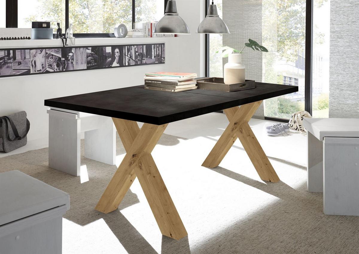 ESSTISCH ausziehbar Eike 1 160 x 90 x 75 Esszimmertisch Asteiche/Schwarzstahl - Schwarz, Holz (160/90/75cm) - 58aufmkessel