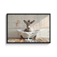 POSTER MIT RAHMENGERAHMTES BILD Esel - Tiere - Badewanne - Schaumstoff 120x80 cm - Weiß, Papier (120/80cm) - MuchoWow
