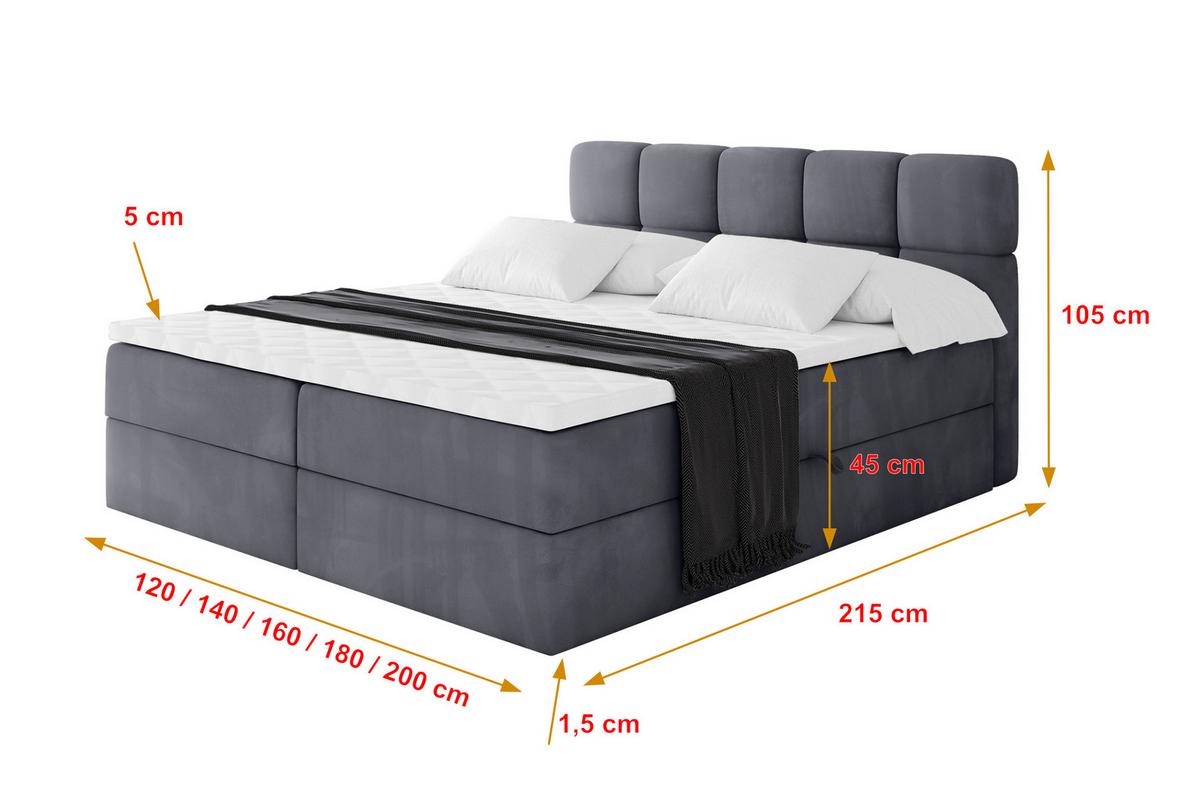 BOXBETT mit Matratze H3 - FAMA - 120x200 cm Dunkelgrau Casablanca - Dunkelgrau, Holzwerkstoff (120/200cm) - ALTDECOR