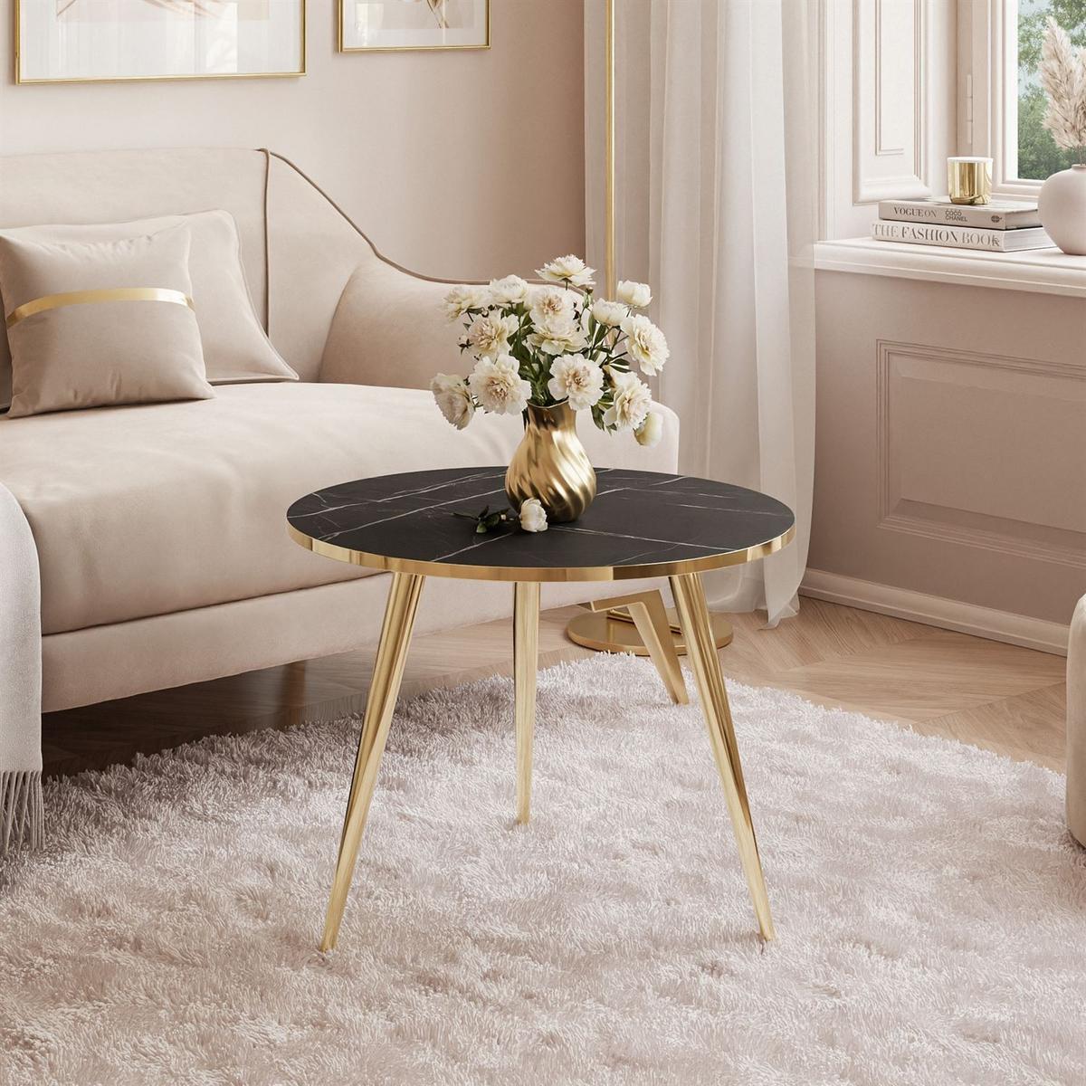 COUCHTISCH SOLEIL GOLD Schwarz Marmor, 50cm - Schwarz, Holzwerkstoff (50/50/47cm) - Lookway