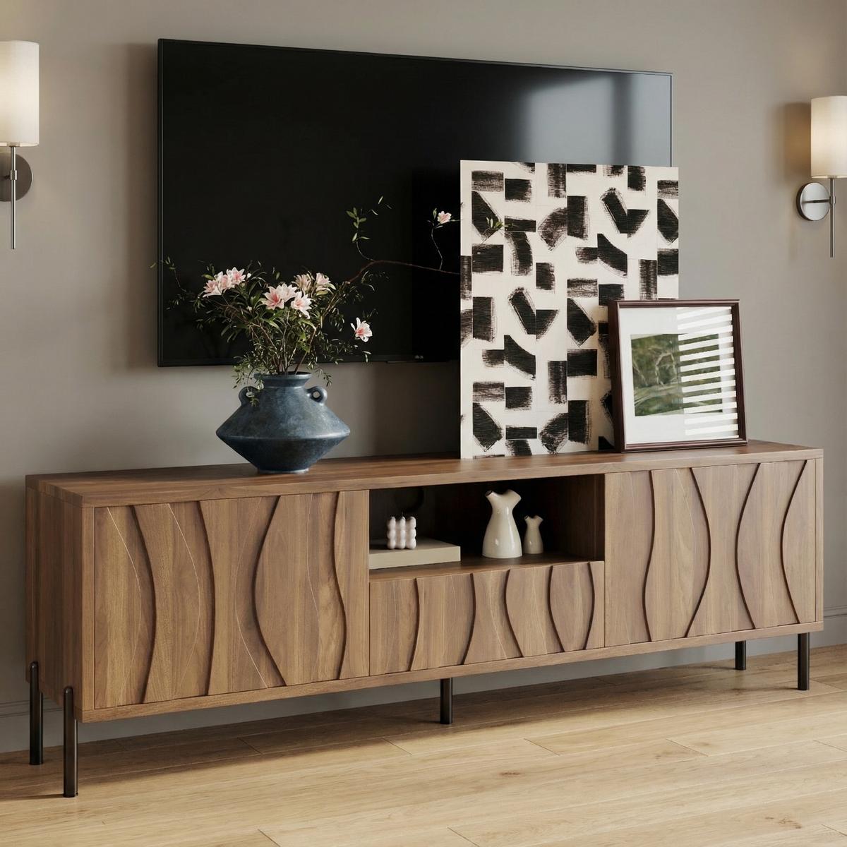 TV-SCHRANK 160 cm in Natur mit 3 Türen - Schwarz, Holzwerkstoff (160/46/35cm) - Urban Meuble