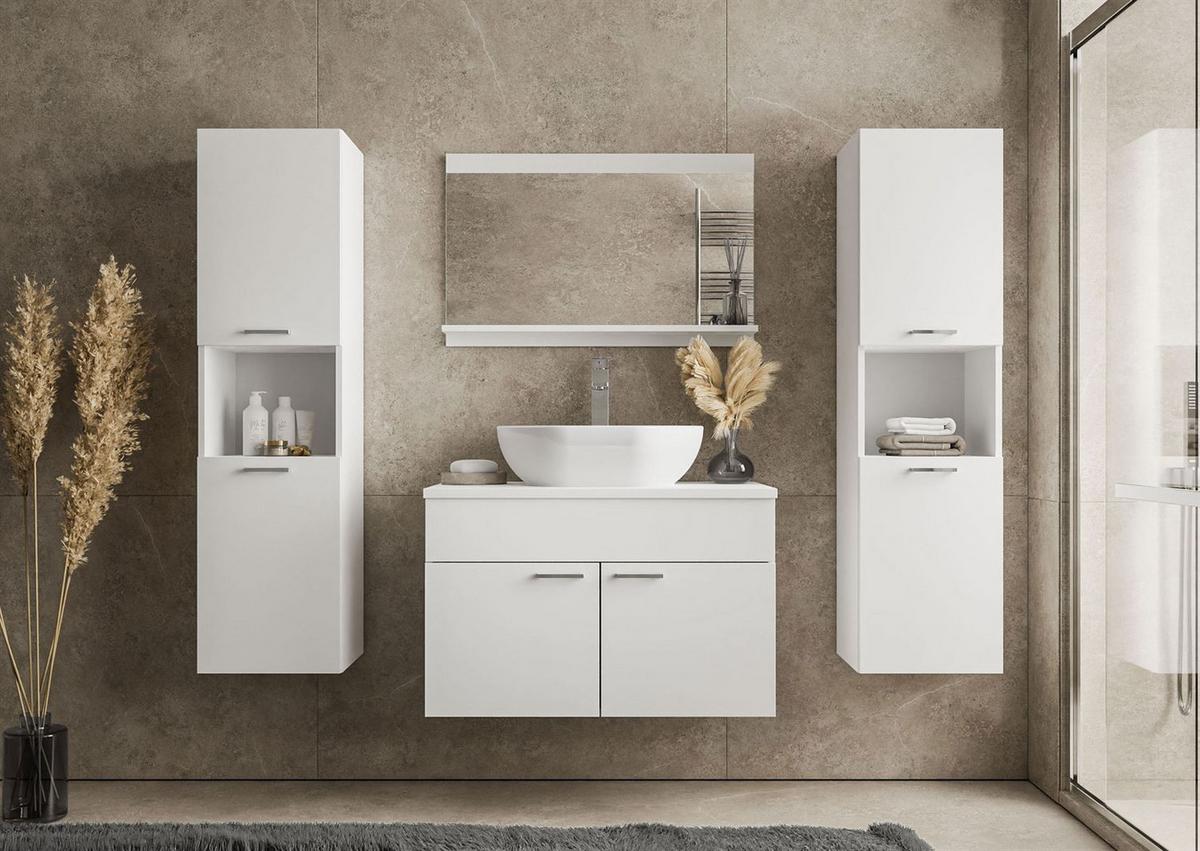 BADEZIMMERSCHRANK LUMIRE III Weiß Matt mit Spiegel - Weiß, Holzwerkstoff (80/52/46cm) - Lookway