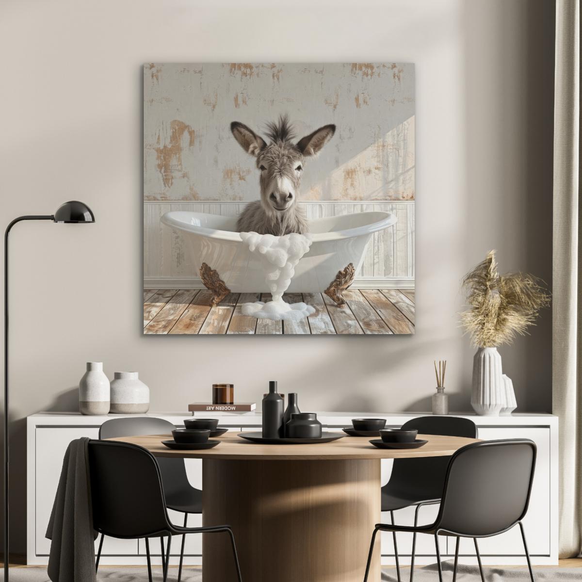 AKUSTIKBILD Esel - Tiere - Badewanne - Schaumstoff Akustikpaneele 90x90 cm - Weiß, Kunststoff (90/90/0.9cm) - MuchoWow