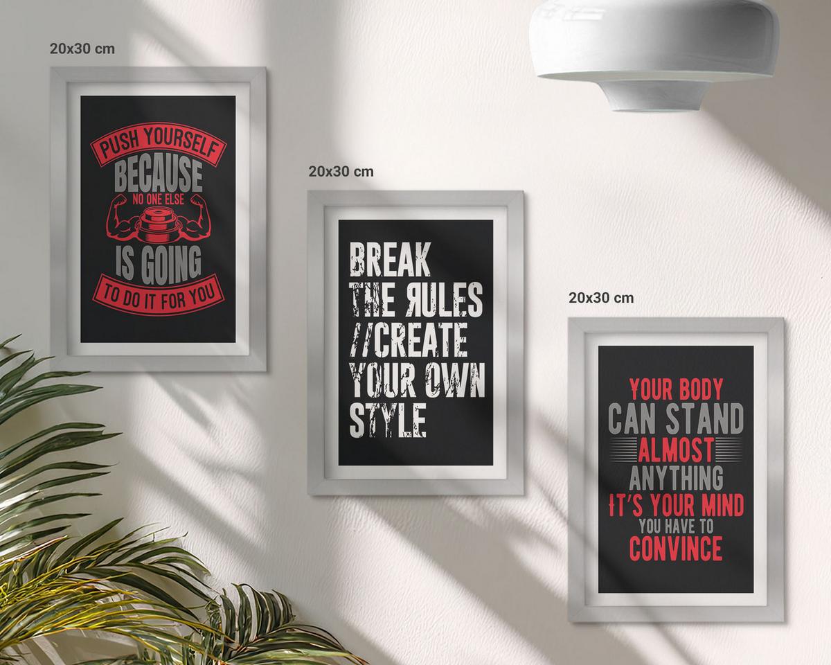BILDER SET 3er Set - 20x30 cm Silberner Rahmen - Motivation, Training, Selbstentwicklung - Silberfarben, Kunststoff (20/30cm) - TULUP