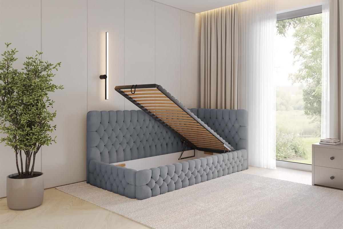 EINZELLBETT Jugendbett mit Bettkasten und Matratze H3/H4, Links - MULY 100x200 Grau - Grau, Holzwerkstoff/Textil (100/200cm) - ALTDECOR