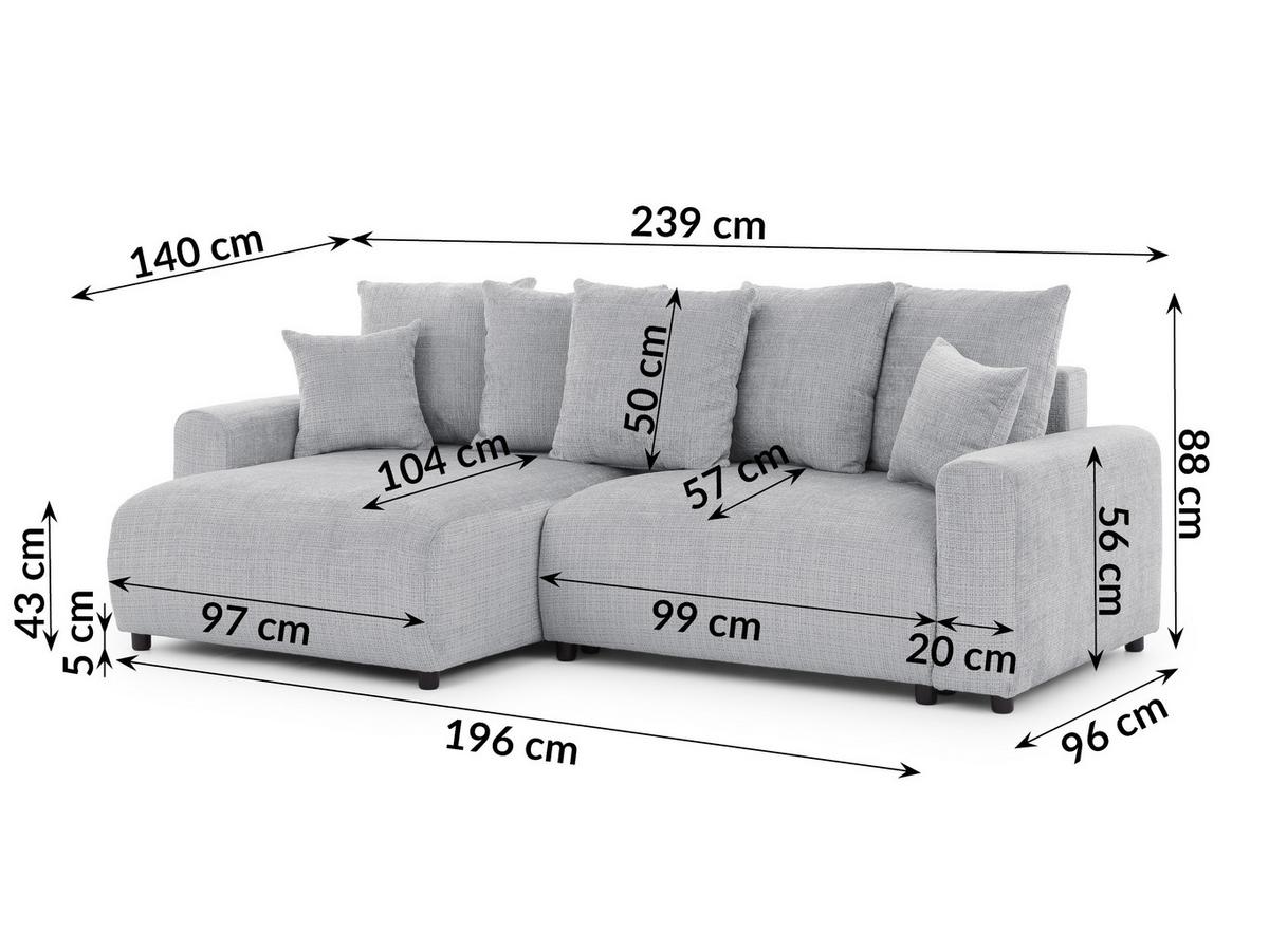ECKSOFA Calma mit Schlaffunktion und Bettkasten im Bumpy-Design aus weichem Hellgrau Chenille-Stoff - Ottomane links - Beige/Hellgrau, Holz/Kunststoff (140/239cm) - S-Style Möbel