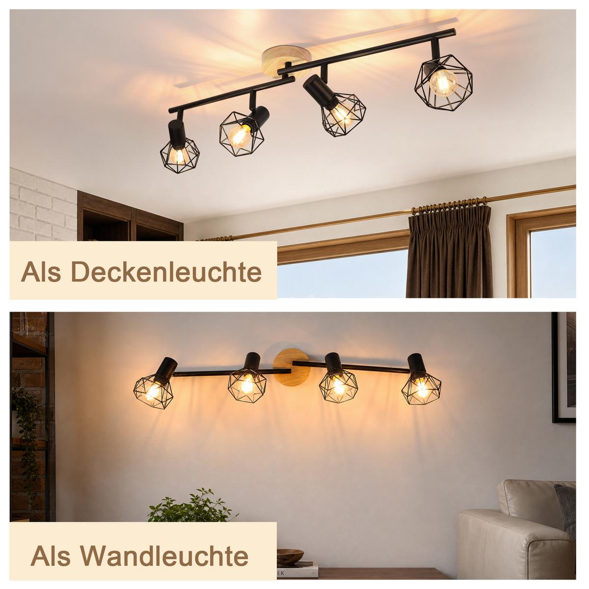 DECKENSTRAHLER Evvin 70/9.2/15.5 cm - Schwarz/Braun, Holz/Metall (70/9.2/15.5cm) - ZMH