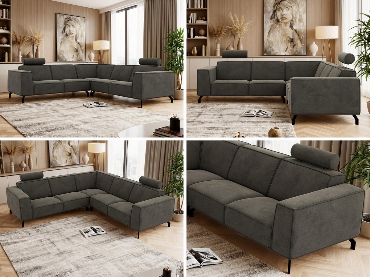 ECKSOFA VESANO L - Dunkelgrau Velvet - Dunkelgrau/Schwarz, Textil/Metall (260/260cm) - MKS