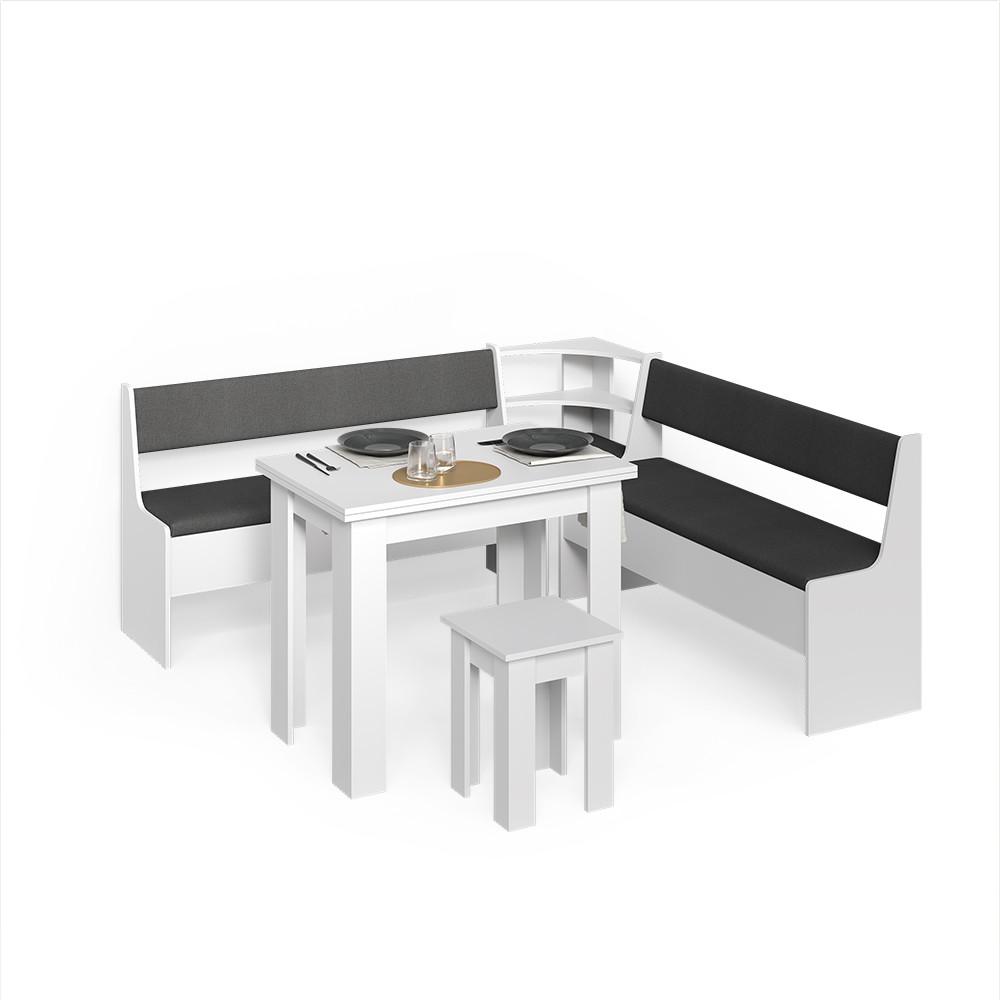 ECKBANKGRUPPE Tiberio Weiß 210 x 210 cm mit Tisch - Weiß, Holzwerkstoff (210/80/210cm) - Livinity®