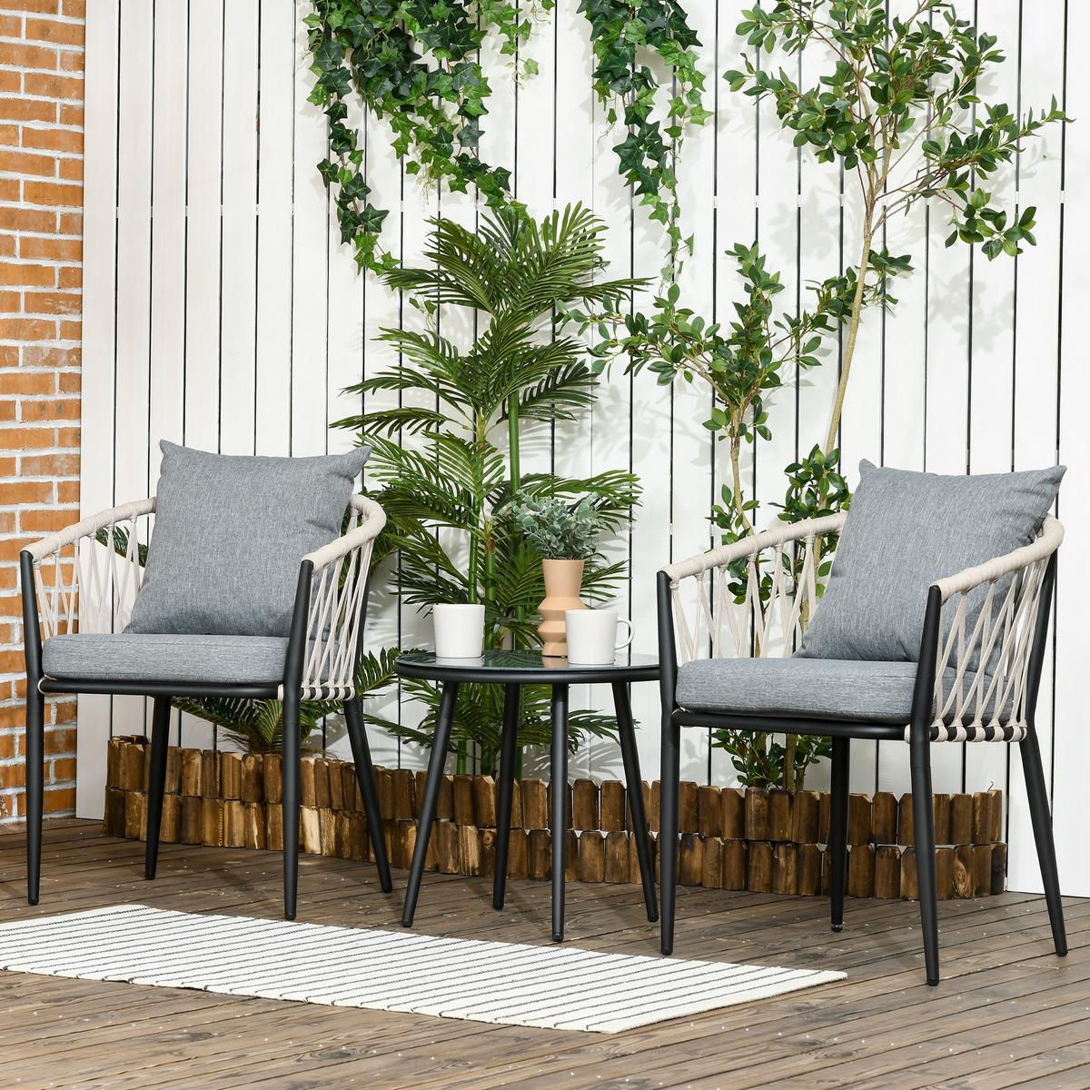 GARTENMÖBEL Set, Stahl, Grau - Grau, Metall - Outsunny