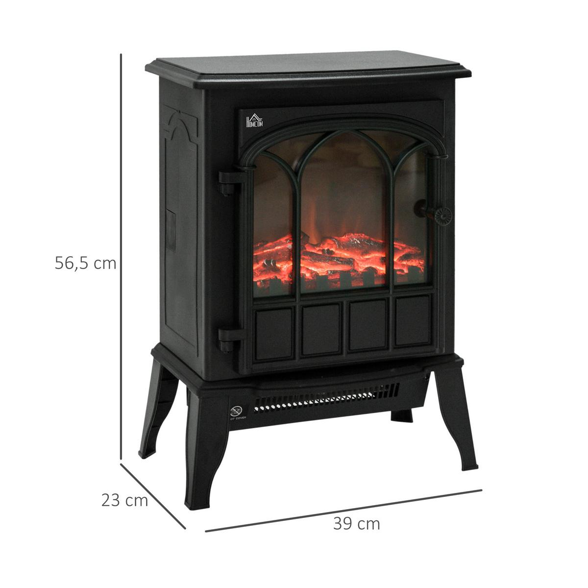 ELEKTROKAMIN mit LED-Flammeneffekt, 2000W Kaminofen, Metall, Schwarz - Schwarz, Metall (23/56.5/39cm) - HOMCOM