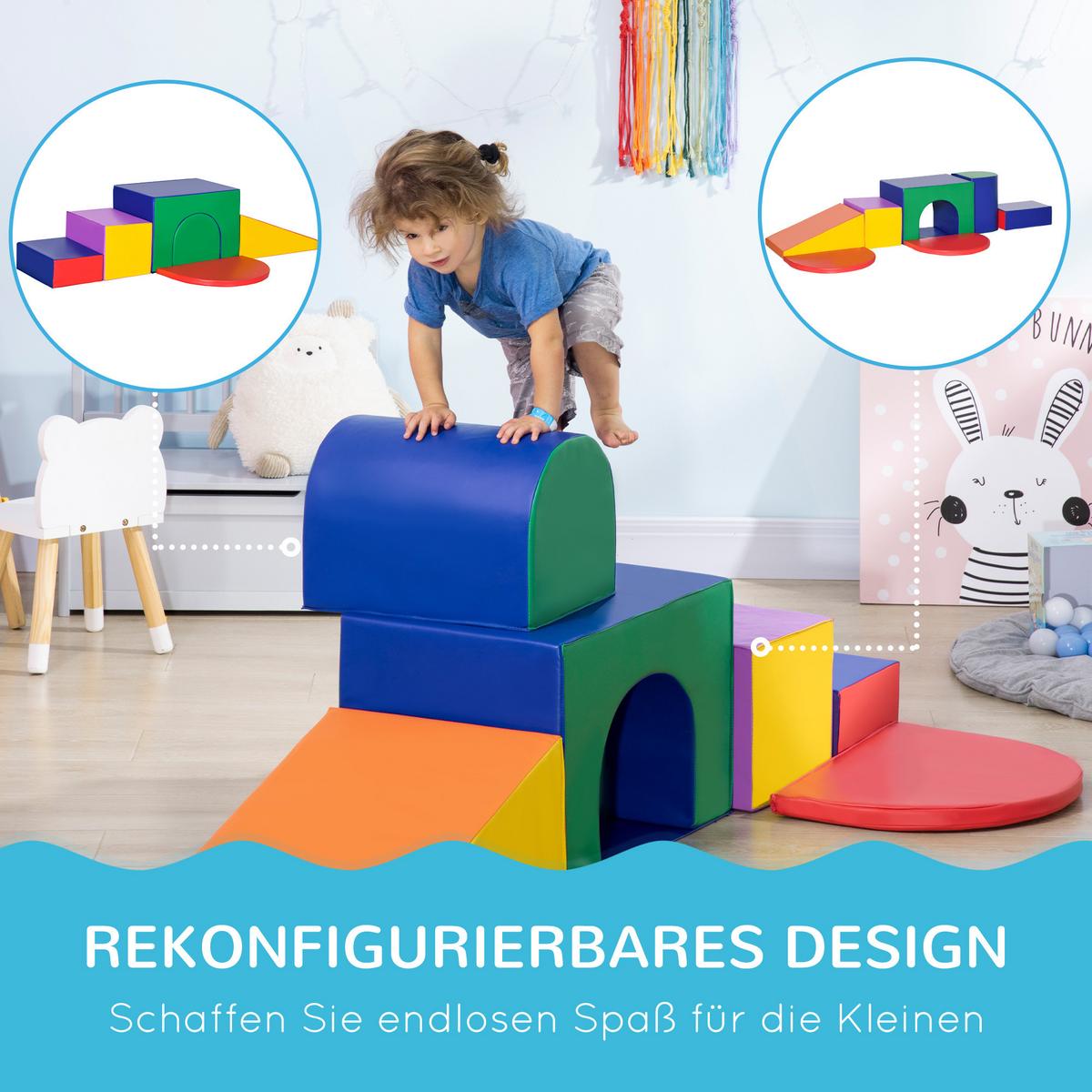 BAUSTEINSET 7er-Set Schaumstoff Bausteine Bauspielzeug für 1-3 Jahre alt Kinder - Multicolor, Kunststoff (130/40/170cm) - HOMCOM