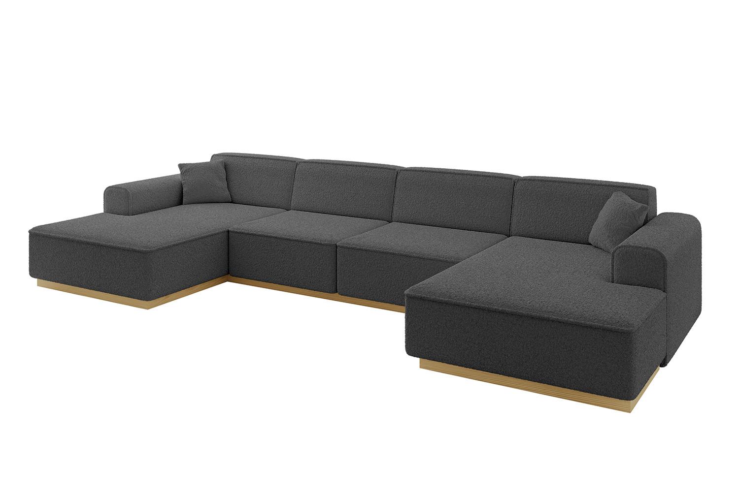 WOHNLANDSCHAFT IREA-U2-v2 - 386x165x80 cm Grau - Olivgrün, Holzwerkstoff/Textil (386/80/165cm) - ALTDECOR