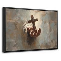 LEINWAND Bilder mit Rahmen - Abstrakt - Kreuz - Hand - Christentum - 60x40 - Hellbraun, Textil (60/40cm) - MuchoWow