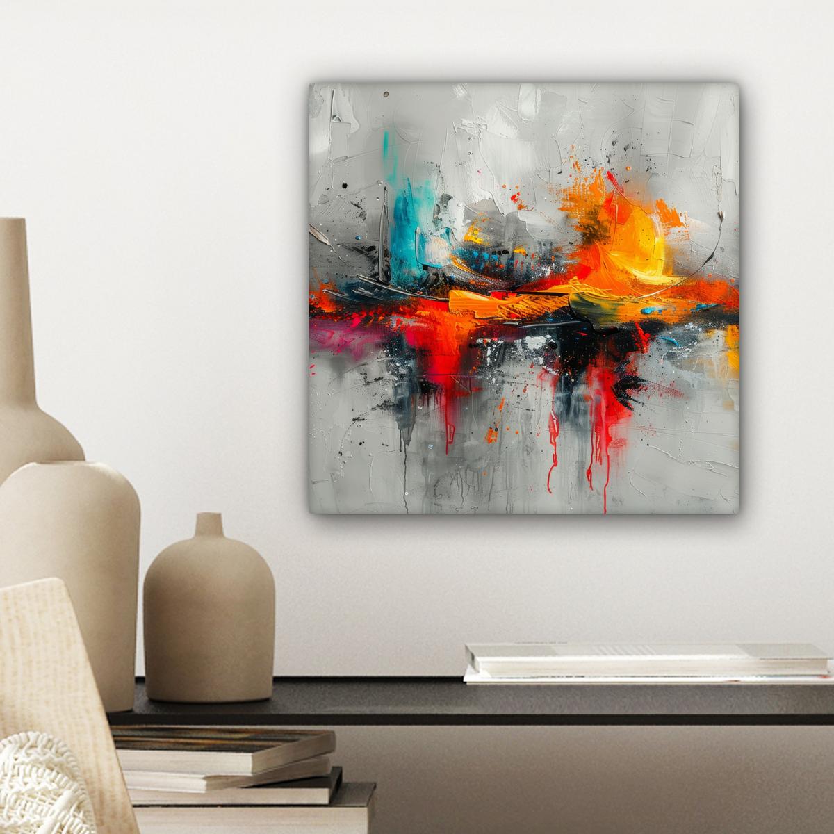 LEINWANDBILD Moderne Kunst - Orange - Grau - Abstrakt Deko Wohnzimmer 20x20 cm - Hellgrau, Textil (20/20cm) - MuchoWow