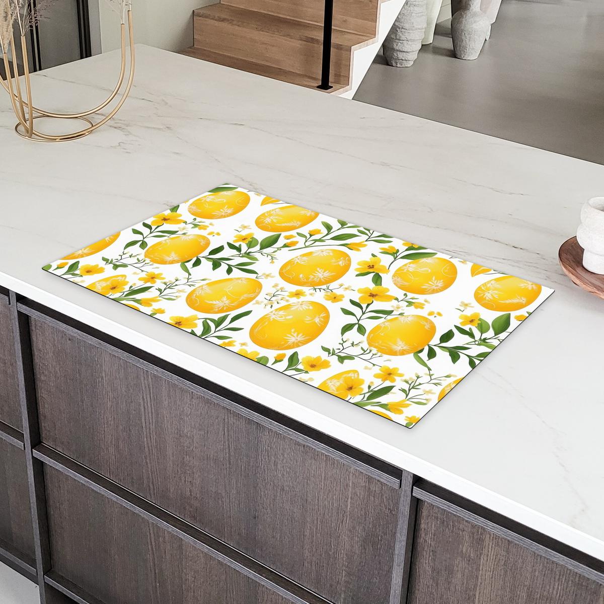 HERDABDECKPLATTE Blumen - Ostereier - Gelb Induktionsschutz 91.2x52 cm - Gelb, Kunststoff (91.2/52/0.2cm) - MuchoWow