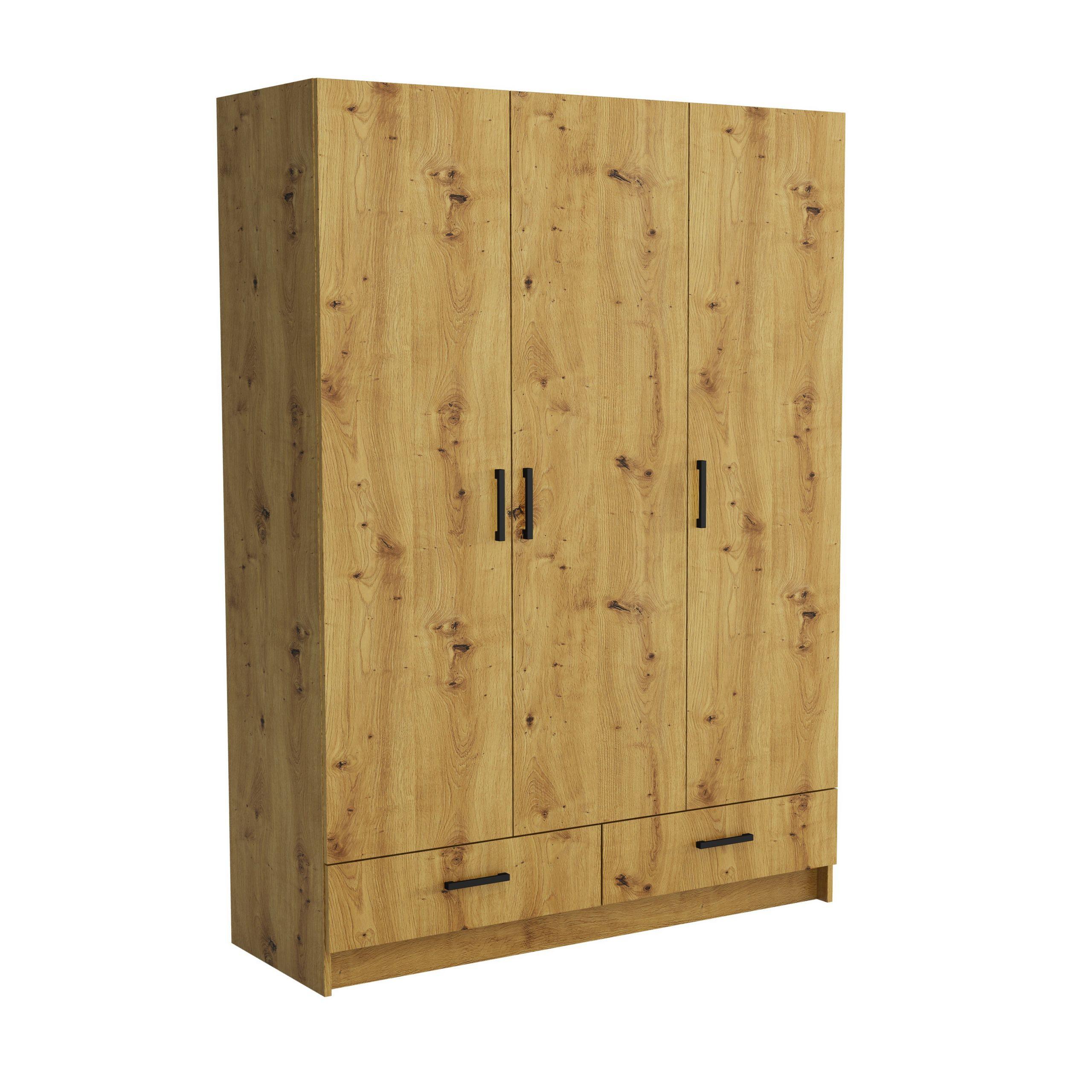 DREHTÜRENSCHRANK PINELLO 144/200/50 cm 3-türig Weiß - Eiche Artisan, Holzwerkstoff (144/200/50cm) - MASSENO