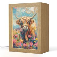 TISCHLEUCHTE Schottische Hochländer - Natur - Farbenfroh - Blumen 15x20 cm - Bordeaux, Holzwerkstoff (8/15/20cm) - OnlyWow
