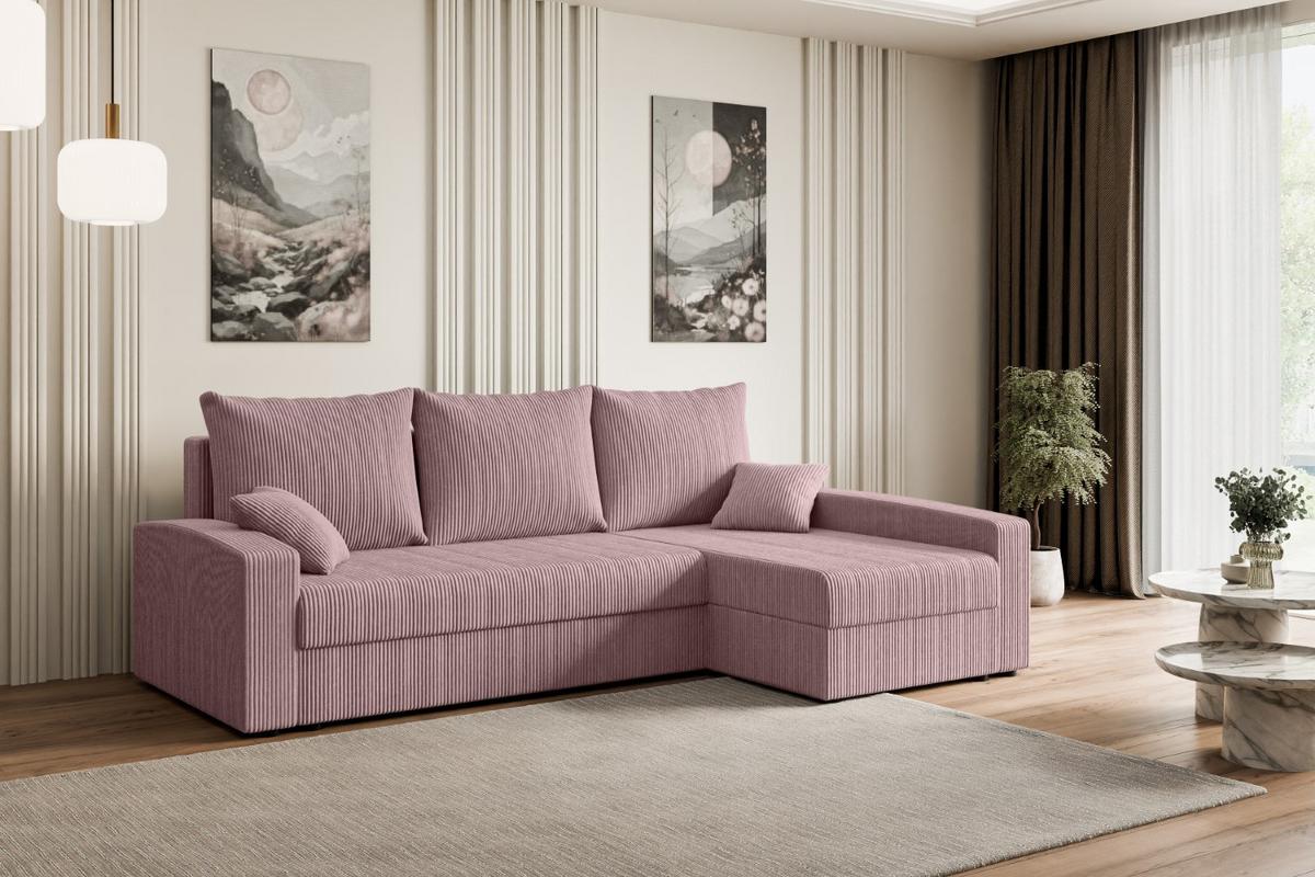 ECKSOFA mit Schlaffunktion und Bettkasten ALESIA-L 231x140x90 cm Rosa Cord - Silberfarben/Rosa, Holzwerkstoff/Kunststoff (231/140cm) - ALTDECOR