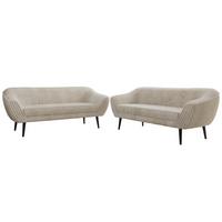 SITZGARNITUR PIRS 3+3 - Beige Cord - Schwarze Beine - Beige/Creme, Holzwerkstoff/Textil (180/75/74cm) - MKS