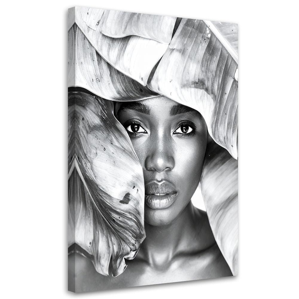 LEINWANDBILD Porträt einer Frau und silbernen Blättern 40x60cm - Grau, Textil (40/60cm) - Feeby