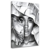 LEINWANDBILD Porträt einer Frau und silbernen Blättern 40x60cm - Grau, Textil (40/60cm) - Feeby