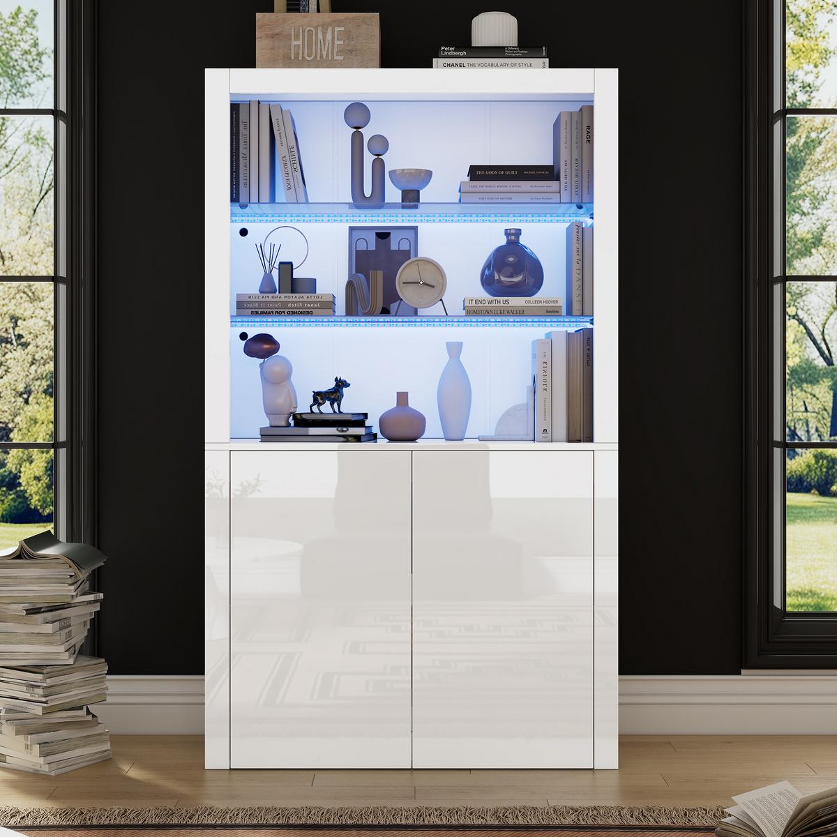 VITRINE mit LED Weiß 100/35/170 CM - Weiß, Glas/Holzwerkstoff (35/170/100cm) - Urban Meuble