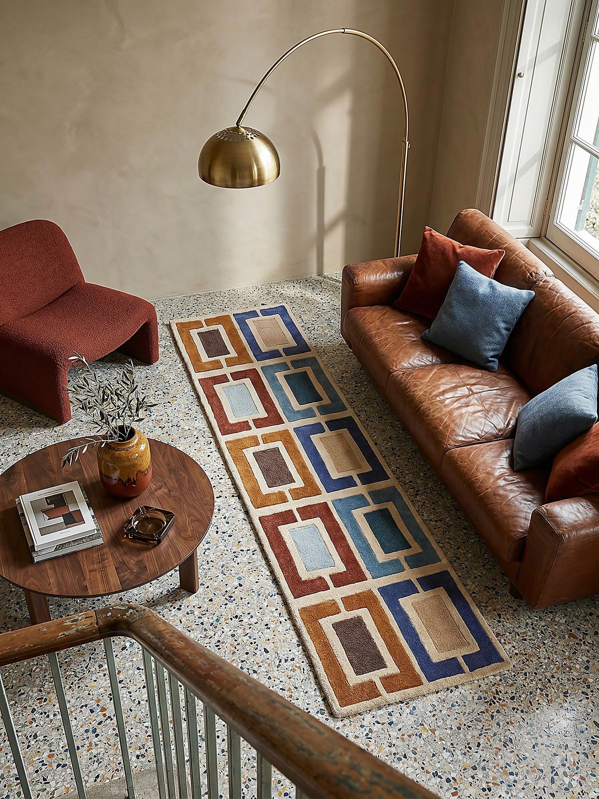 WOLLTEPPICH DERWENT, geometrisch, Blau-Bunt, 60 x 230 cm - Multicolor, Textil (230/60cm) - KADIMA DESIGN