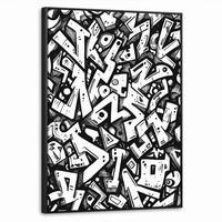 LEINWAND Bilder mit Rahmen - Formen - Buchstaben - Graffiti - Schwarz - 60x80 - Schwarz, Textil (60/80cm) - MuchoWow