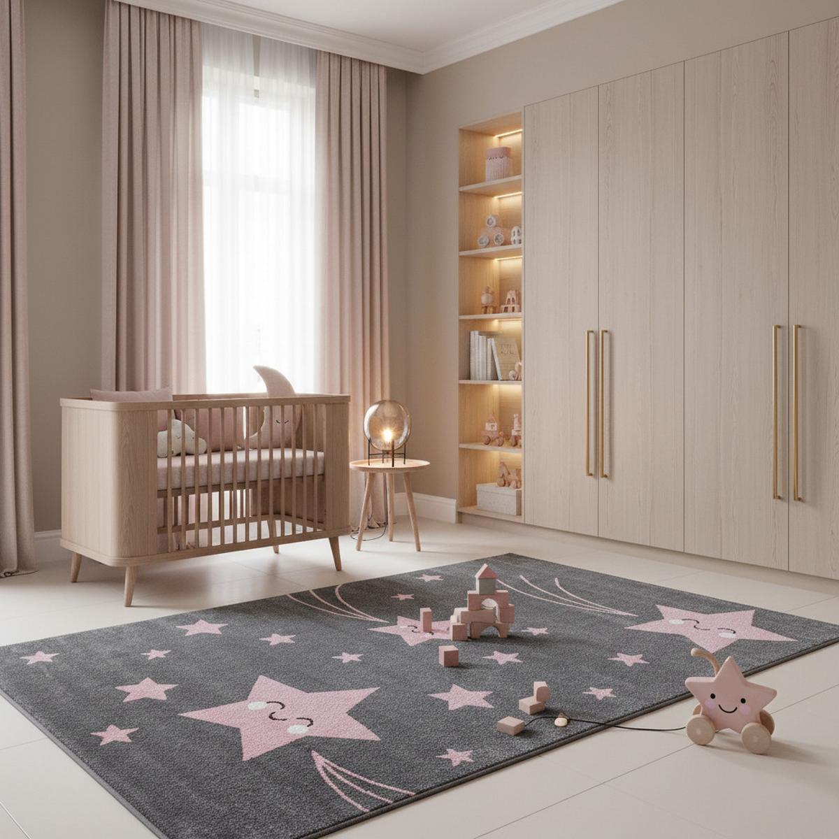 KINDERTEPPICH TASNA, mit Sternen-Motiv, Rosa, 80 x 150 cm - Rosa, Textil (150/80cm) - KADIMA DESIGN