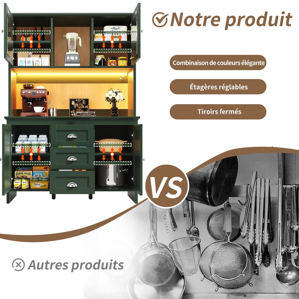 BUFFETSCHRANK grün & braunglas mit app-led & verstellbaren böden - Grün, Holzwerkstoff (120/179/40cm) - Urban Meuble