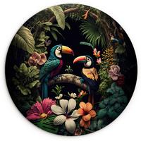 WANDBILD Vogel - Blumen - Pflanzen - Dschungel - Schwarz - Tukan Deko Wohnzimmer 30x30 cm - Smaragdgrün, Kunststoff (30/30cm) - MuchoWow