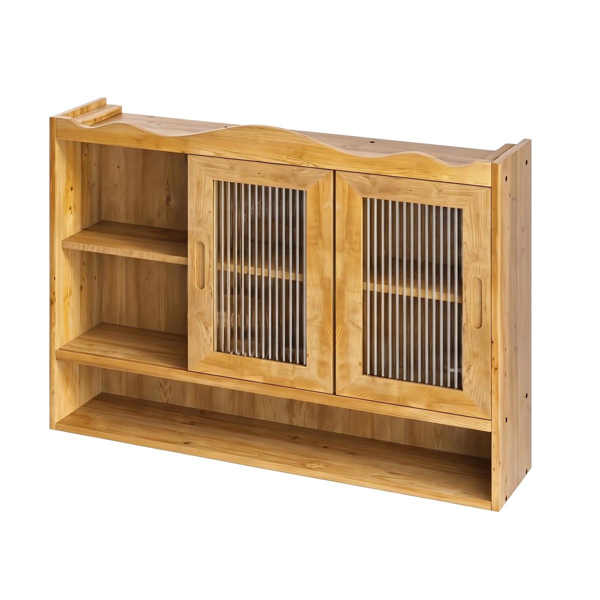 WANDSCHRANK Massivholz Schiebetüren Riffelglas Natur 3 Ebenen 90cm - Naturfarben, Holz/Holzwerkstoff (90/60/20cm) - Urban Meuble