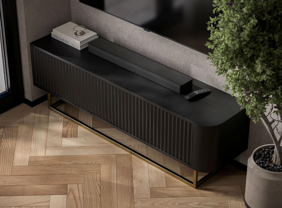 TV-LOWBOARD Aurora 140 cm in Schwarz matt mit goldfarbenem Metallrahmen - Schwarz, Holzwerkstoff/Metall (140/44/35cm) - Meble Lindner
