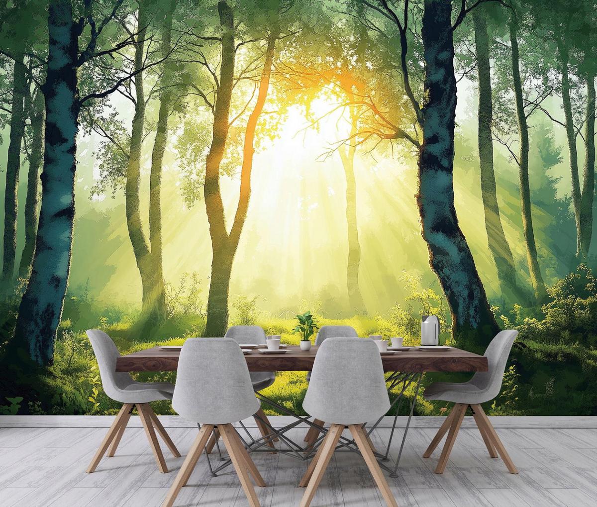 FOTOTAPETE 3D Effekt Wald Natur Wohnzimmer 400x280 - Multicolor, Papier (400/280cm) - Wallarena